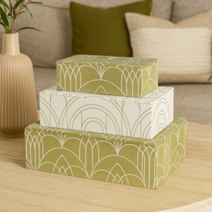 Kit Caixas Decorativas de Mdf Revestimento em Canvas Estampado - 3 Peças
