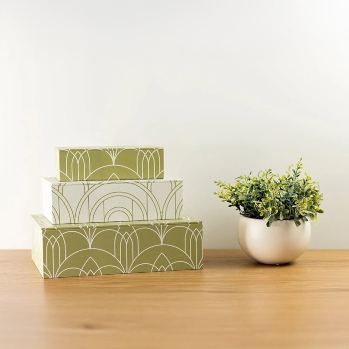 Kit Caixas Decorativas de Mdf Revestimento em Canvas Estampado - 3 Peças - Madel Home