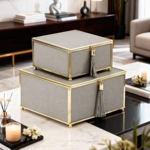 Kit Caixas Decorativas de Metal Cinza - 2 Peças