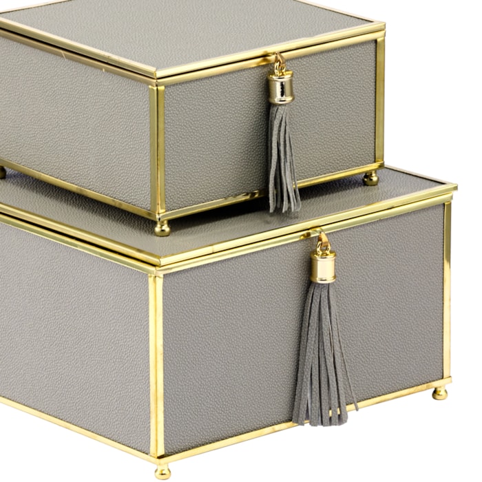 Kit Caixas Decorativas de Metal Cinza - 2 Peças - Madel Home