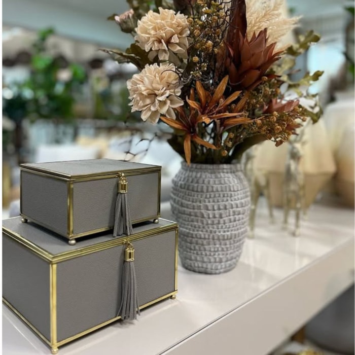 Kit Caixas Decorativas de Metal Cinza - 2 Peças - Madel Home
