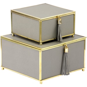 Kit Caixas Decorativas de Metal Cinza - 2 Peças