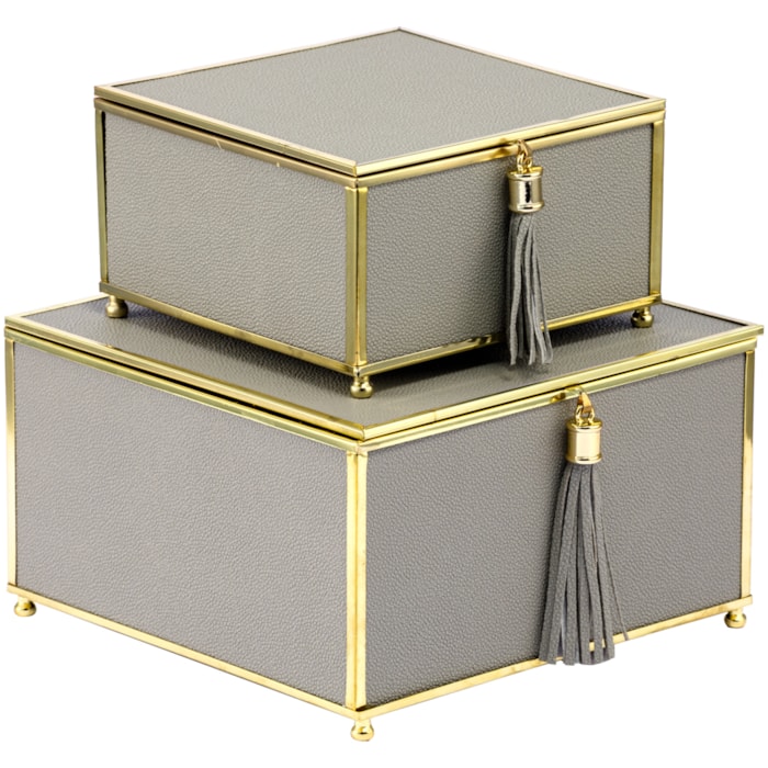 Kit Caixas Decorativas de Metal Cinza - 2 Peças - Madel Home