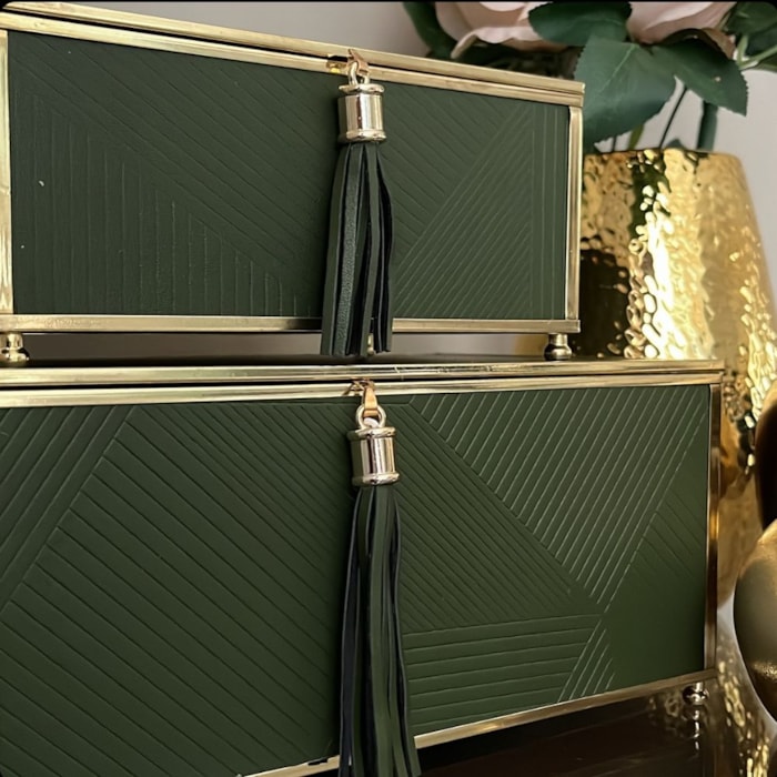 Kit Caixas Decorativas de Metal Verde - 2 Caixas - Madel Home