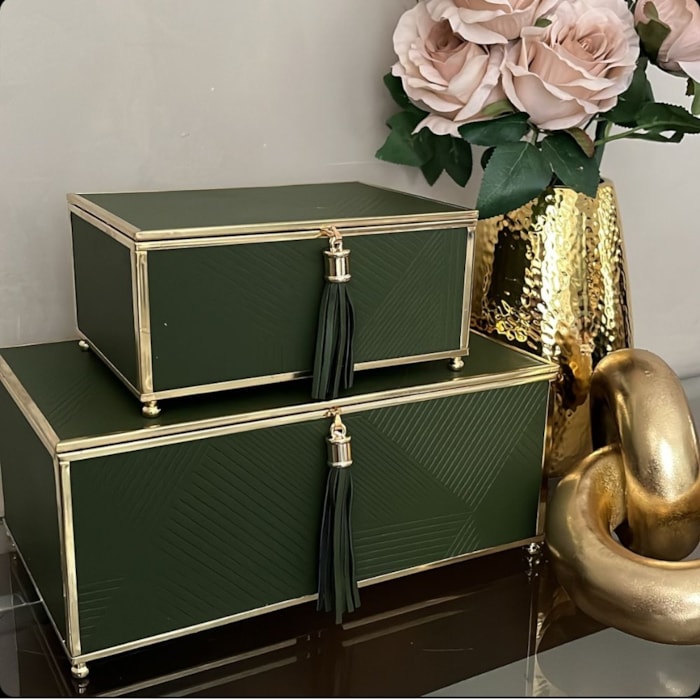 Kit Caixas Decorativas de Metal Verde - 2 Caixas - Madel Home