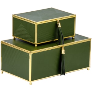 Kit Caixas Decorativas de Metal Verde - 2 Caixas