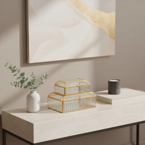 Kit Caixas Decorativas de Vidro Dourado - 2 Peças