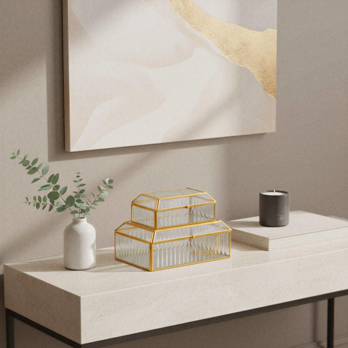 Kit Caixas Decorativas de Vidro Dourado - 2 Peças - Madel Home