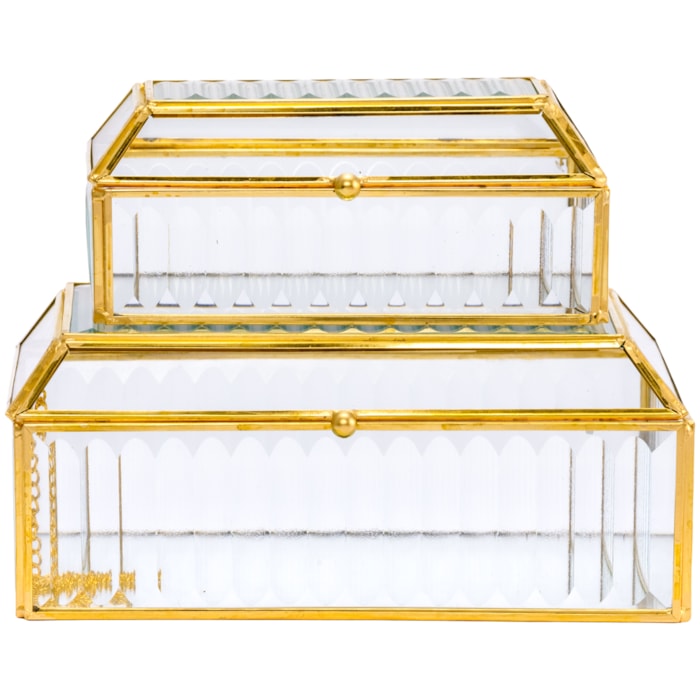 Kit Caixas Decorativas de Vidro Dourado - 2 Peças - Madel Home