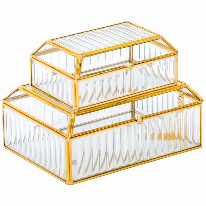 Kit Caixas Decorativas de Vidro Dourado - 2 Peças - Madel Home