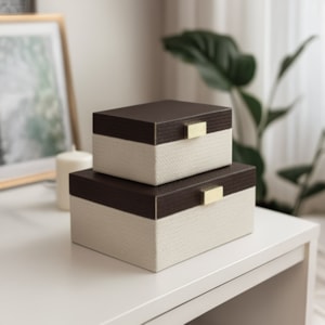 Kit Caixas Decorativas Revestida de Couro Sintético - 2 Peças