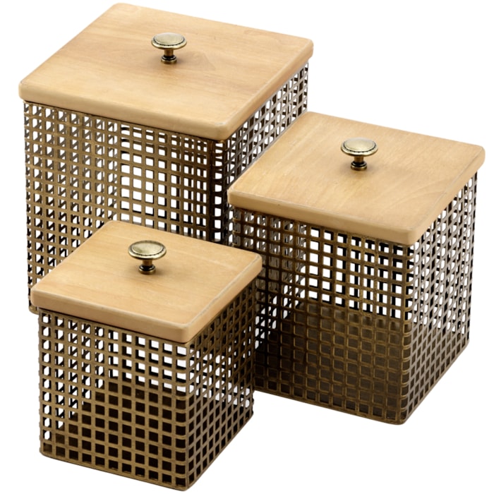 Kit Caixas Decorativos Metal e Madeira - 3 Peças - Madel Home