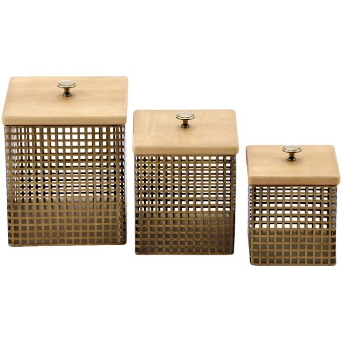 Kit Caixas Decorativos Metal e Madeira - 3 Peças - Madel Home