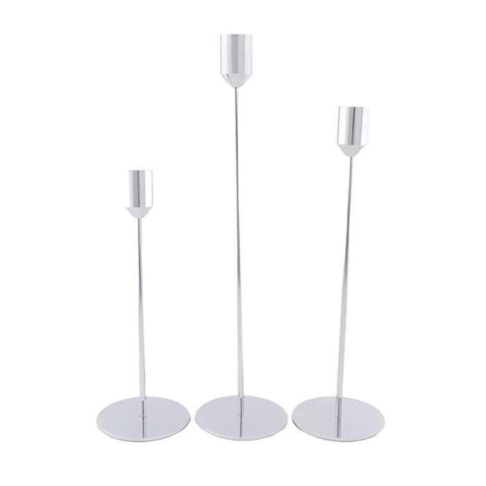 Kit Castiçal Perle de Metal Prata - 3 velas - Madel Home