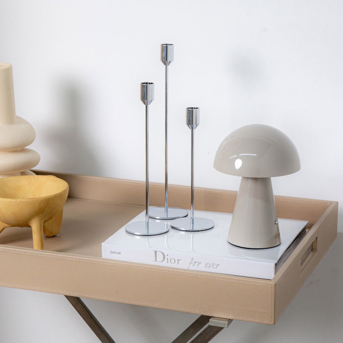 Kit Castiçal Perle de Metal Prata - 3 velas - Madel Home