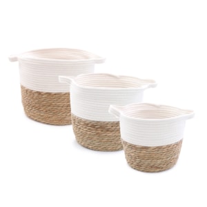 Kit Cestos Organizador de Fibra Natural e Algodão Branco - 2 Peças