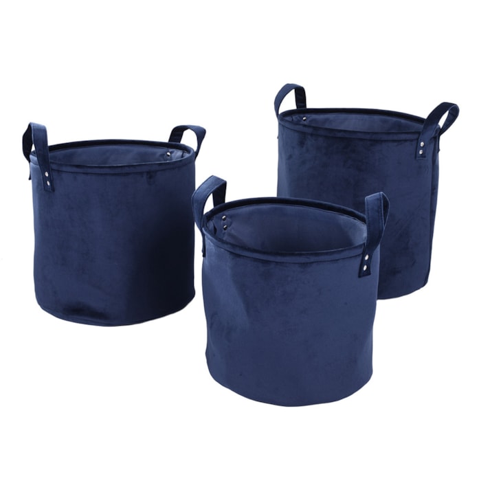Kit Cestos Organizador de Veludo Azul - 3 Peças - Madel Home