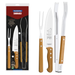 Kit Churrasco em Aço Inox e Cabos de Madeira Tramontina - 3 Peças