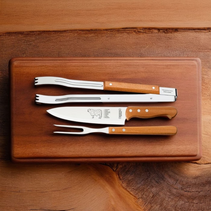 Kit Churrasco em Aço Inox e Cabos de Madeira Tramontina - 3 Peças - Madel Home