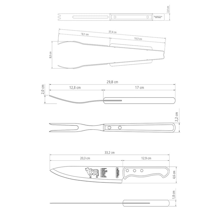 Kit Churrasco em Aço Inox e Cabos de Madeira Tramontina - 3 Peças - Madel Home