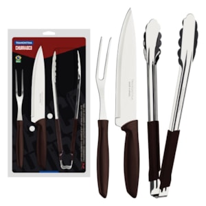 Kit Churrasco Plenus Inox Cabos Polipropileno Marrom Tramontina - 3 Peças