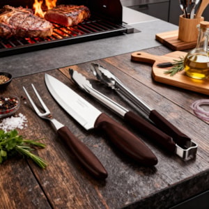 Kit Churrasco Plenus Inox Cabos Polipropileno Marrom Tramontina - 3 Peças