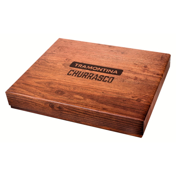 Kit Churrasco Polywood Inox e Cabos Madeira Vermelho Tramontina - 15 Peças - Madel Home