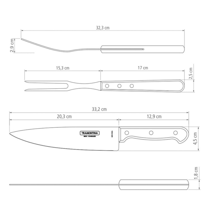 Kit Churrasco Polywood Inox e Cabos Madeira Vermelho Tramontina - 15 Peças - Madel Home