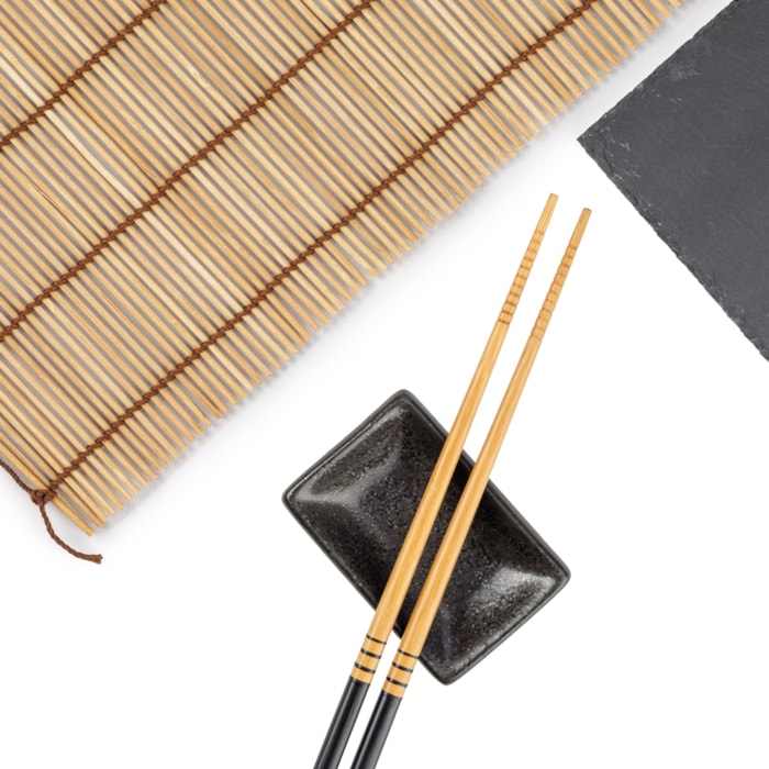 Kit Comida Japonesa em Cerâmica Preto 1 Pessoa - 4 Peças - Madel Home