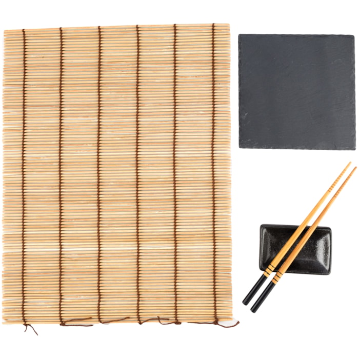 Kit Comida Japonesa em Cerâmica Preto 1 Pessoa - 4 Peças - Madel Home