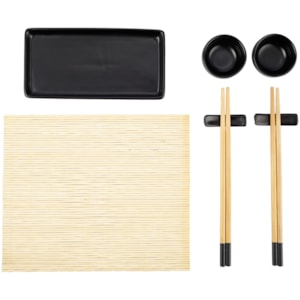Kit Comida Japonesa em Cerâmica Preto 2 Pessoas - 8 Peças