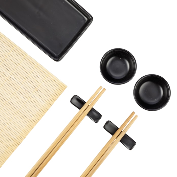 Kit Comida Japonesa em Cerâmica Preto 2 Pessoas - 8 Peças - Madel Home