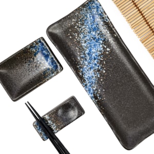 Kit Comida Japonesa em Cerâmica Preto e Azul 1 Pessoa - 5 Peças