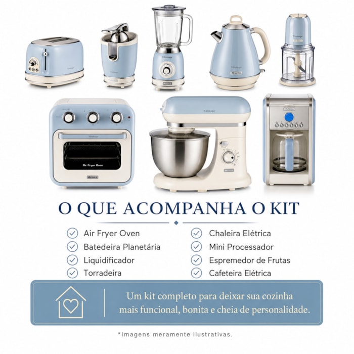 Kit Cozinha Completa Vintage Azul Ariete - 127V - Madel Home