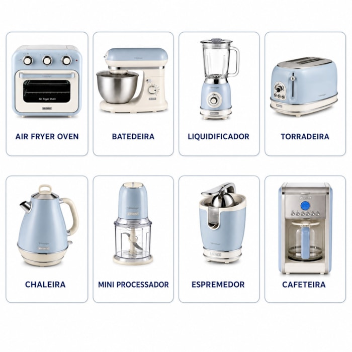 Kit Cozinha Completa Vintage Azul Ariete - 127V - Madel Home