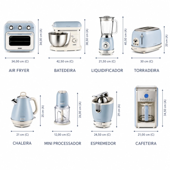 Kit Cozinha Completa Vintage Azul Ariete - 127V - Madel Home