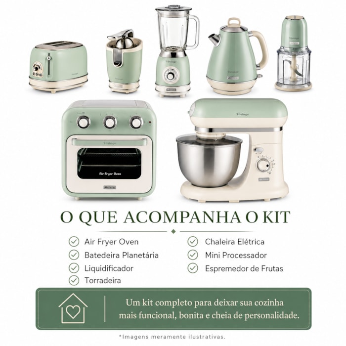 Kit Cozinha Completa Vintage Verde Ariete - 127V - Madel Home