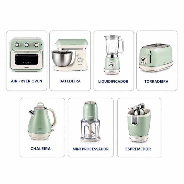 Kit Cozinha Completa Vintage Verde Ariete - 127V - Madel Home
