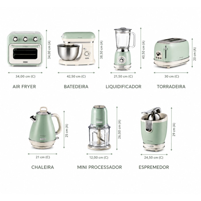 Kit Cozinha Completa Vintage Verde Ariete - 127V - Madel Home