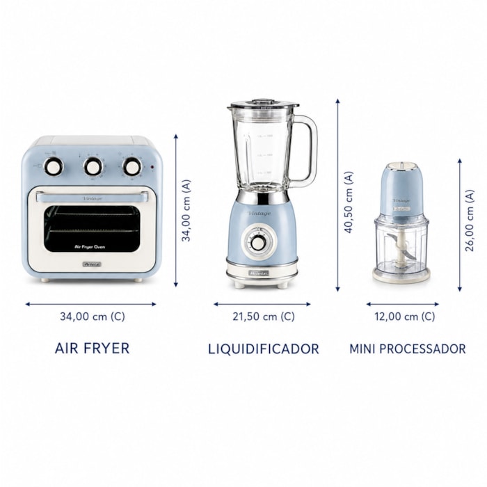 Kit Cozinha Funcional Vintage Azul Ariete - 127V - Madel Home