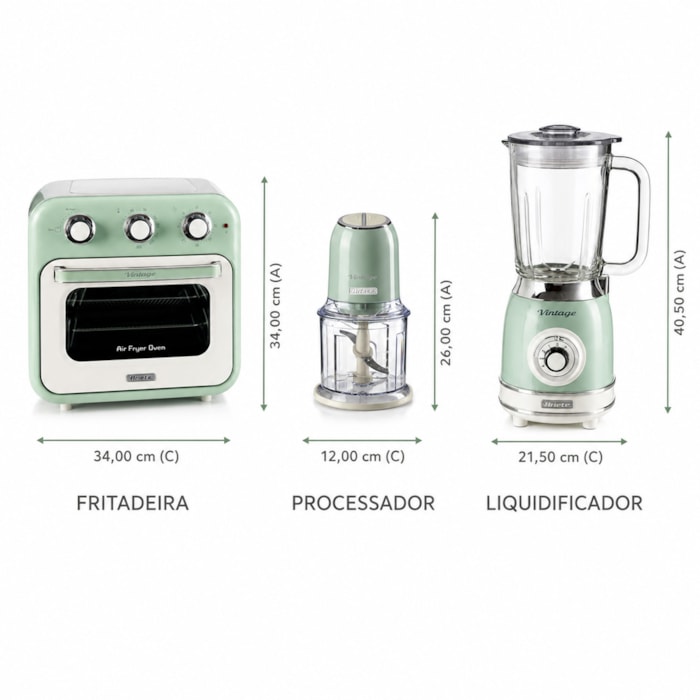 Kit Cozinha Funcional Vintage Verde Ariete - 127V - Madel Home