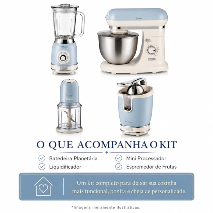 Kit Cozinha Versátil Vintage Azul Ariete - 127V - Madel Home