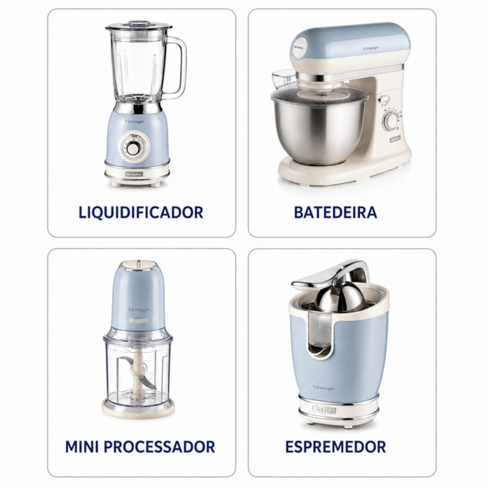 Kit Cozinha Versátil Vintage Azul Ariete - 127V - Madel Home