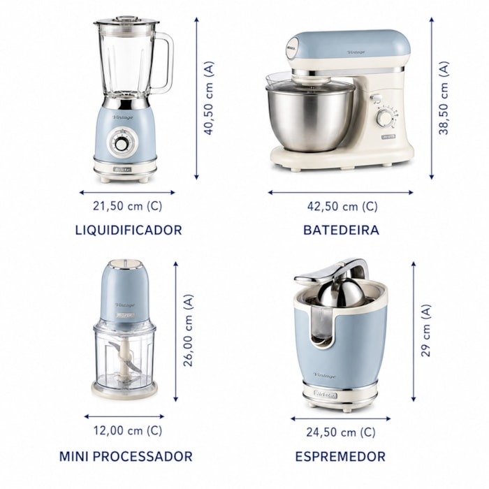 Kit Cozinha Versátil Vintage Azul Ariete - 127V - Madel Home