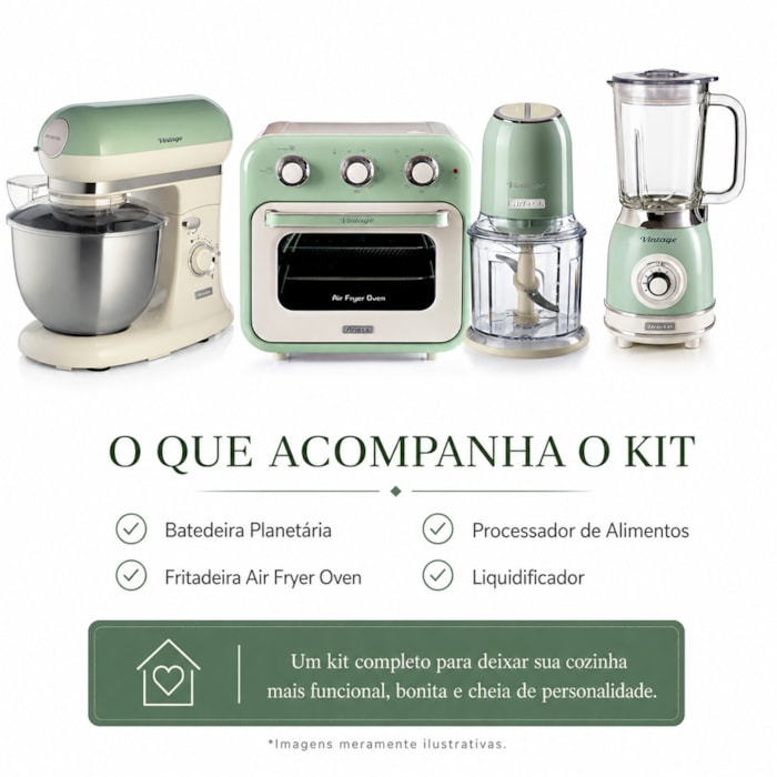 Kit Cozinha Versátil Vintage Verde Ariete - 127V - Madel Home