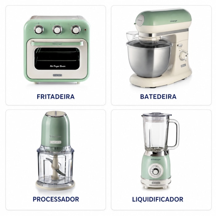 Kit Cozinha Versátil Vintage Verde Ariete - 127V - Madel Home
