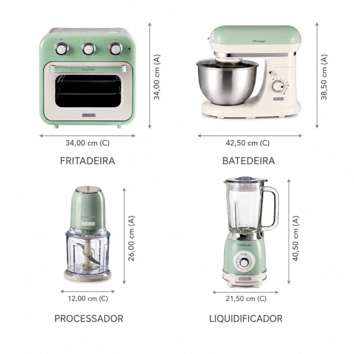Kit Cozinha Versátil Vintage Verde Ariete - 127V - Madel Home