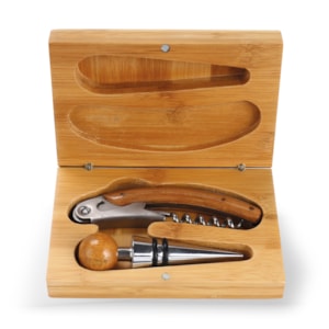 Kit de Acessórios para Vinho em Estojo de Bambu - 2 Peças