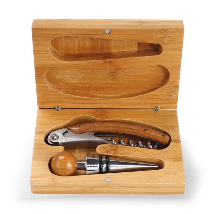 Kit de Acessórios para Vinho em Estojo de Bambu - 2 Peças - Madel Home