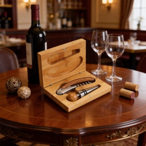 Kit de Acessórios para Vinho em Estojo de Bambu - 2 Peças
